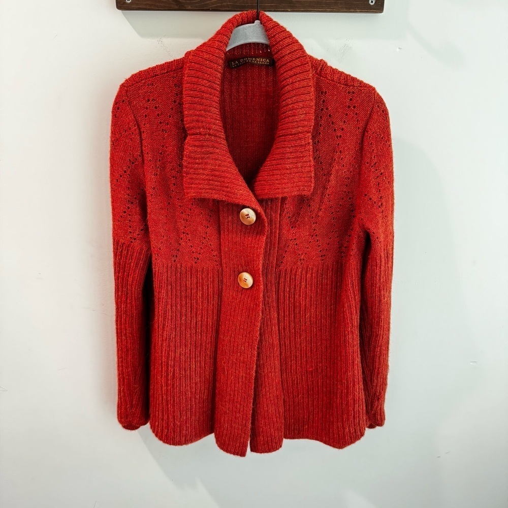 La Domenica La Casa De La Llama 100% Baby Llama Burnt Orange Cardigan Sweater L